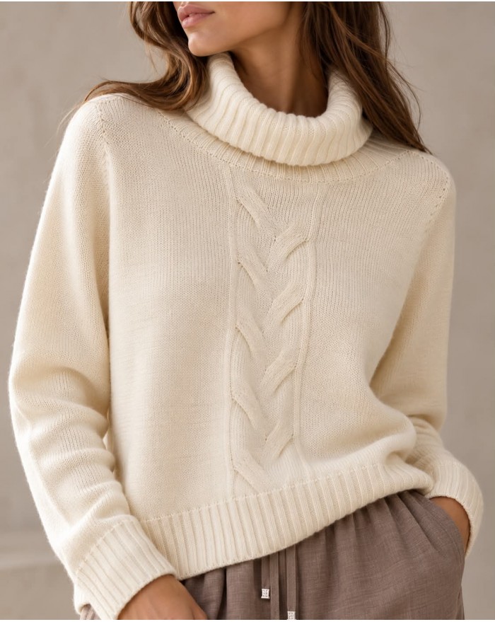 Sweather With Turtleneck Braid - Ecru